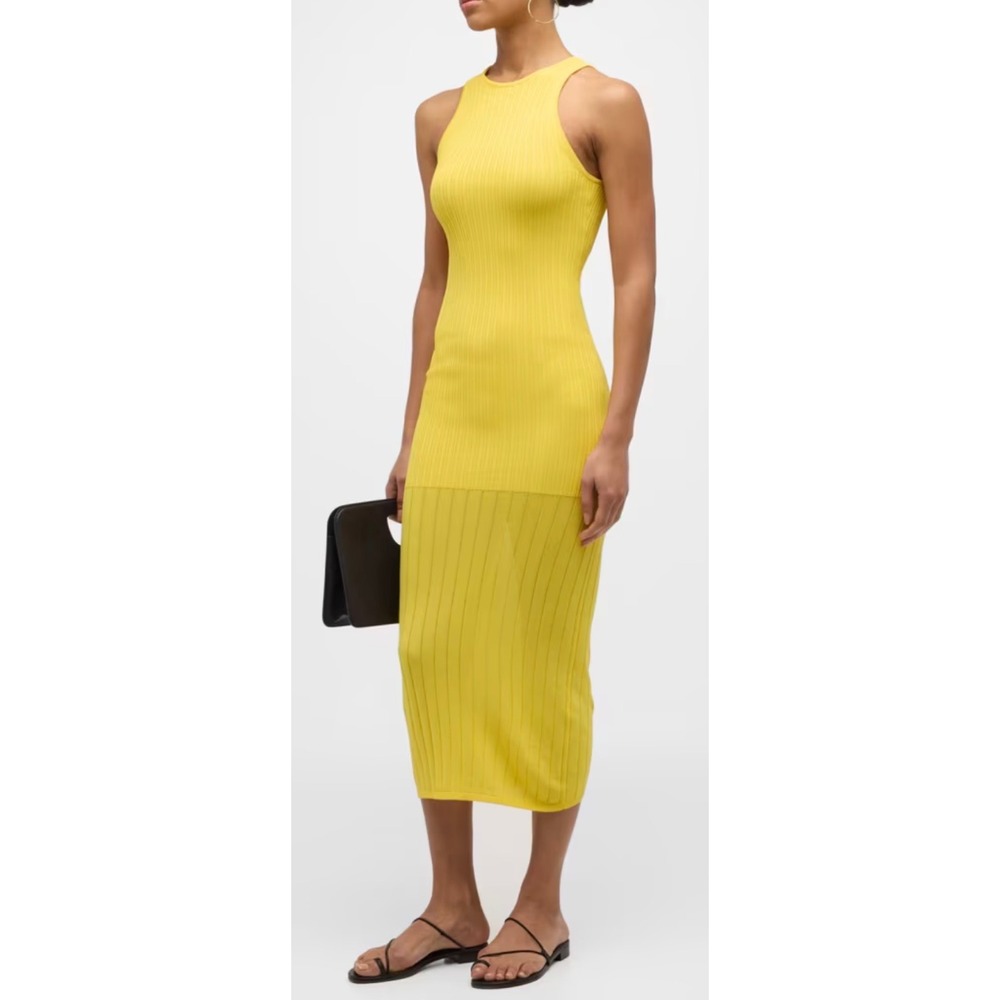 Solid & Striped Sofia Richie Grainge Ribbed Knit Midi Dress Yellow Size L NEW